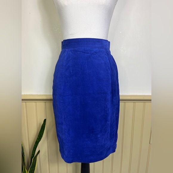 Vintage PS Sport Blue Suede Chic Pencil Skirt Leather Size 6 Y2K Western Rodeo - Picture 9 of 13